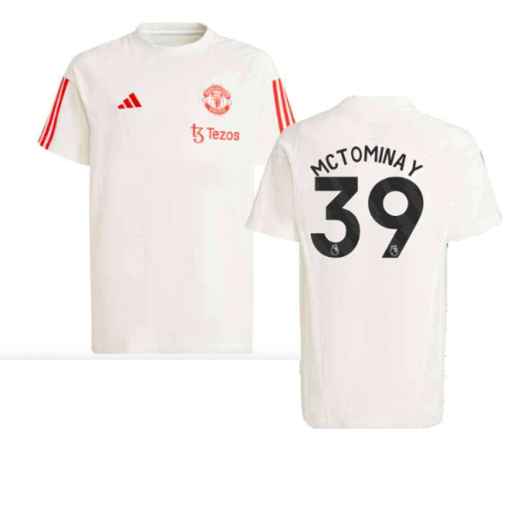 '23-'24 Man Utd Training Tee (White) - Kids (Mctominay 39) Polyester Manchester United Made By: Adidas Unisex Kids White Size 7-8