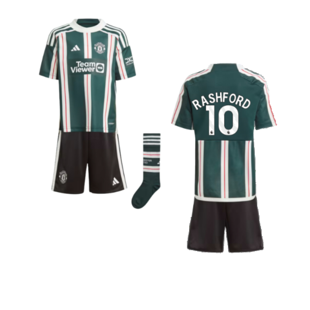 '23-'24 Man Utd Away Mini Kit (Rashford 10) Toddler's Polyester Manchester United Made By: Adidas Unisex Toddler Green 2-3 Toddler