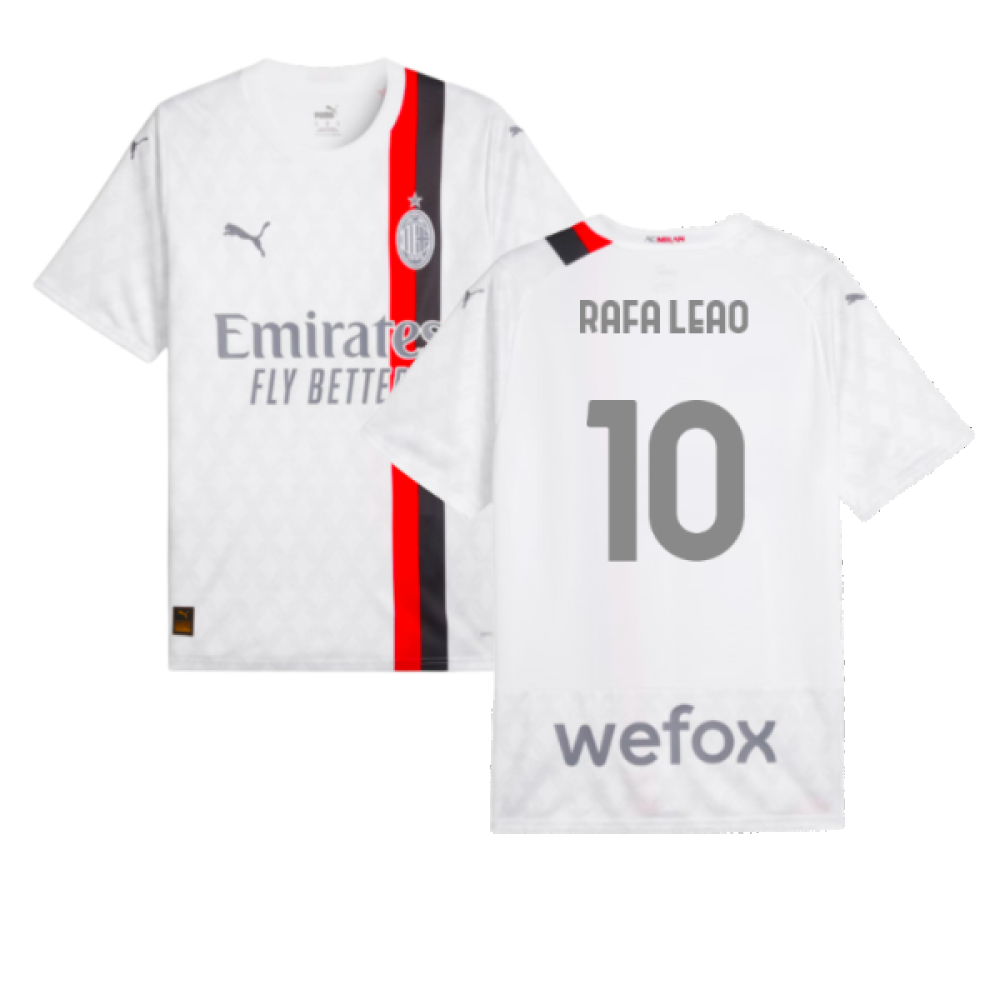 '23-'24 Ac Milan Away Shirt (Rafa Leao 10) Polyester Made By: Puma Men's White Xxl