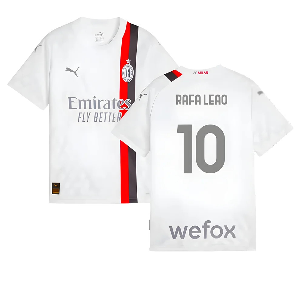 '23-'24 Ac Milan Away Shirt (Kids) (Rafa Leao 10) Polyester Made By: Puma Unisex Kids White Size 7-8