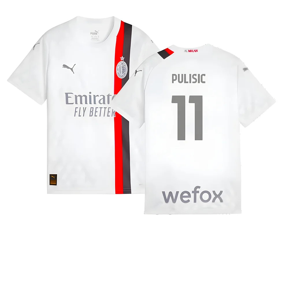 '23-'24 Ac Milan Away Shirt (Kids) (Pulisic 11) Polyester Made By: Puma Unisex Kids White Size 7-8