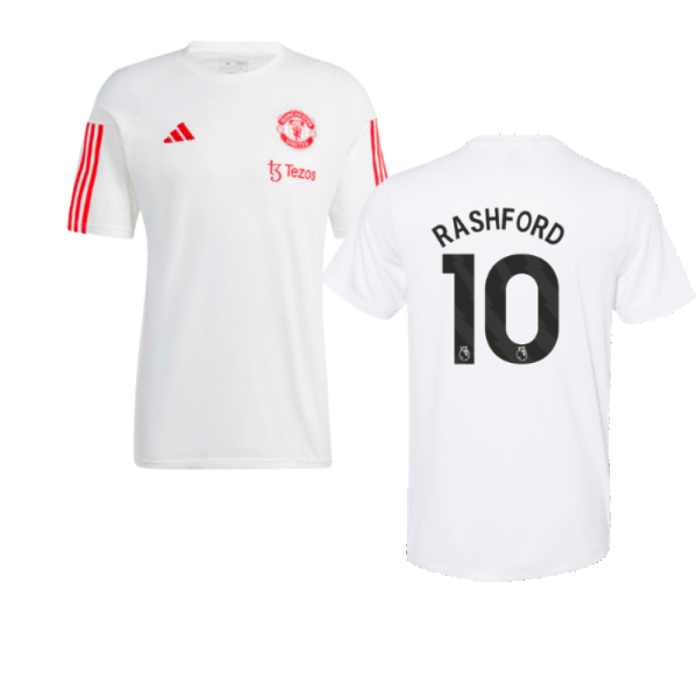 '23-'24 Man Utd Training Tee (White) (Rashford 10) Polyester Manchester United Made By: Adidas Men's White Extra Small