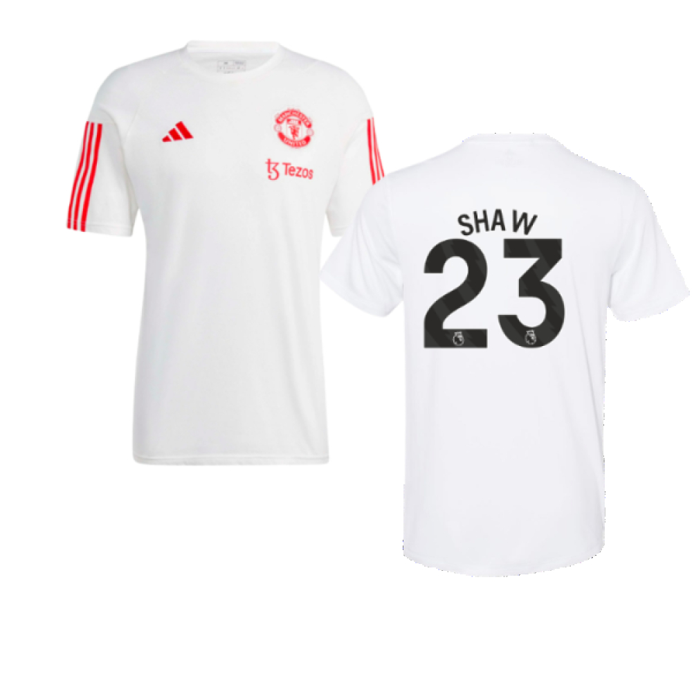 '23-'24 Man Utd Training Tee (White) (Shaw 23) Polyester Manchester United Made By: Adidas Men's White Extra Small