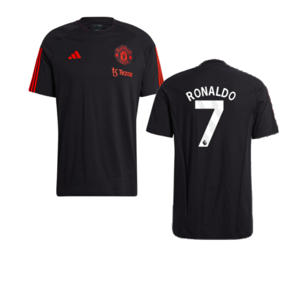 '23-'24 Man Utd Training Tee (Black) (Ronaldo 7) Polyester Manchester United Made By: Adidas Men's Black Small