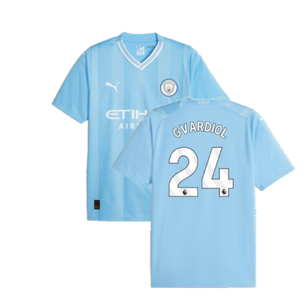 '23-'24 Man City Home Shirt (Gvardiol 24) Polyester Manchester City Made By: Puma Men's Blue Medium