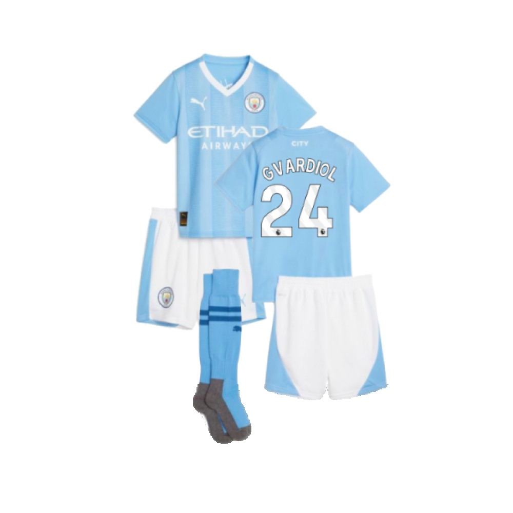 '23-'24 Man City Home Mini Kit (Gvardiol 24) Toddler's Polyester Manchester City Made By: Puma Unisex Toddler Blue 1-2 Toddler