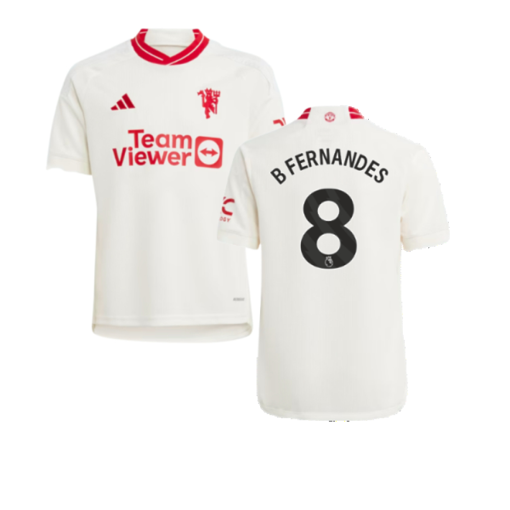 '23-'24 Man Utd Third Shirt (Kids) (B Fernandes 8) Polyester Manchester United Made By: Adidas Unisex Kids White Size 7-8