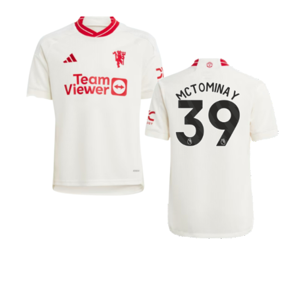 '23-'24 Man Utd Third Shirt (Kids) (Mctominay 39) 7-8 Polyester Manchester United Made By: Adidas Unisex Kids White Size 13-14