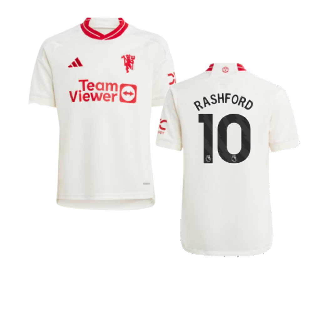 '23-'24 Man Utd Third Shirt (Kids) (Rashford 10) 7-8 Polyester Manchester United Made By: Adidas Unisex Kids White Size 13-14