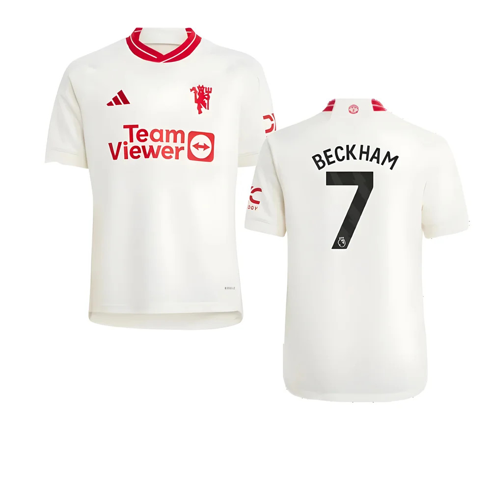 '23-'24 Man Utd Third Shirt (Kids) (Beckham 7) Polyester Manchester United Made By: Adidas Unisex Kids White Size 7-8