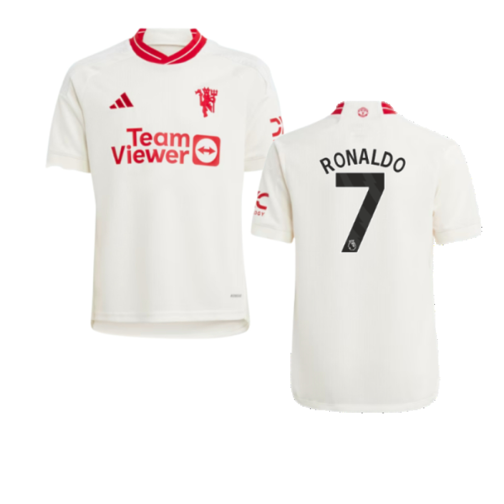 '23-'24 Man Utd Third Shirt (Kids) (Ronaldo 7) 7-8 Polyester Manchester United Made By: Adidas Unisex Kids White Size 9-10
