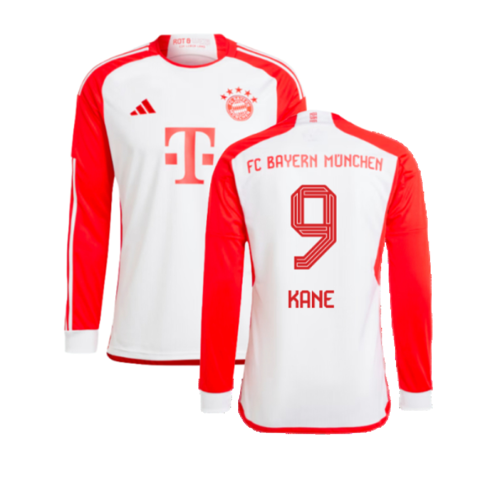 '23-'24 Bayern Munich Long Sleeve Home Shirt (Kids) (Kane 9) Polyester Made By: Adidas Unisex Kids White Size 15-16