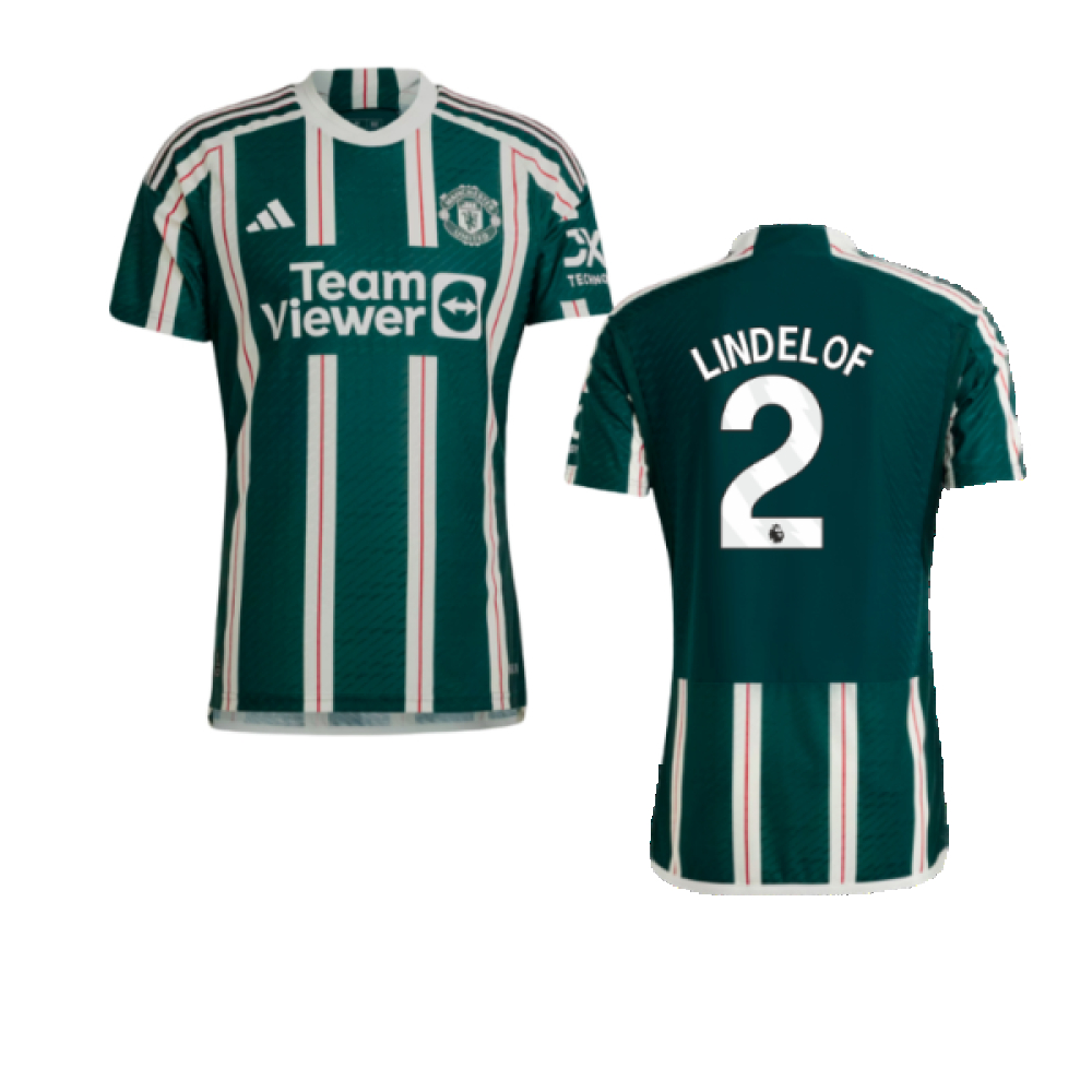 '23-'24 Man Utd Authentic Away Shirt (Lindelof 2) Polyester Manchester United Made By: Adidas Men's Green Extra Small