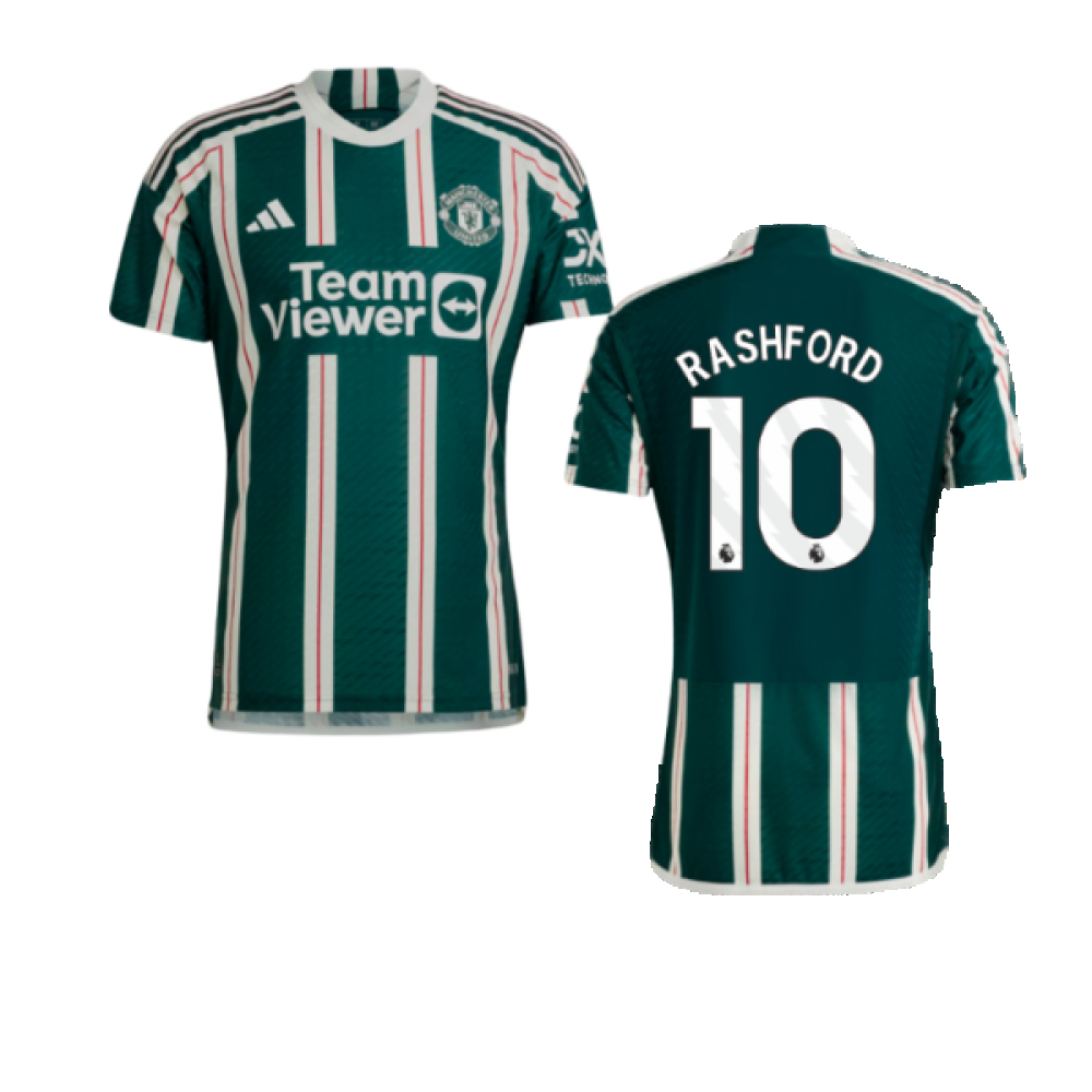'23-'24 Man Utd Authentic Away Shirt (Rashford 10) Polyester Manchester United Made By: Adidas Men's Green Extra Small