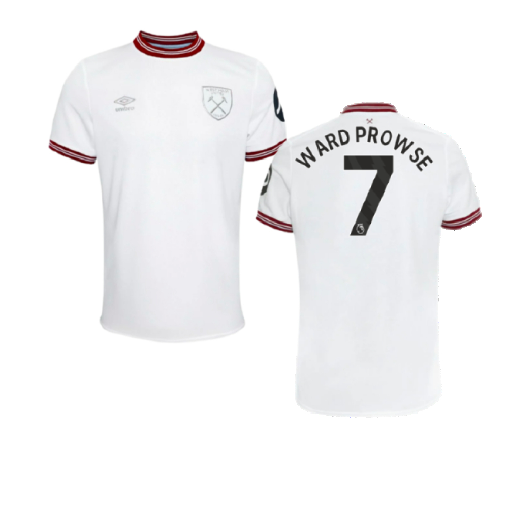 '23-'24 West Ham United Away Shirt (Kids) (Ward Prowse 7) Polyester James Ward-Prowse Made By: Umbro Unisex Kids White Large