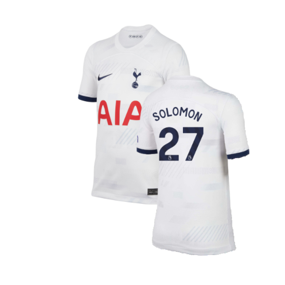 '23-'24 Tottenham Home Shirt (Kids) (Solomon 27) Polyester Made By: Nike Unisex Kids White Extra Small