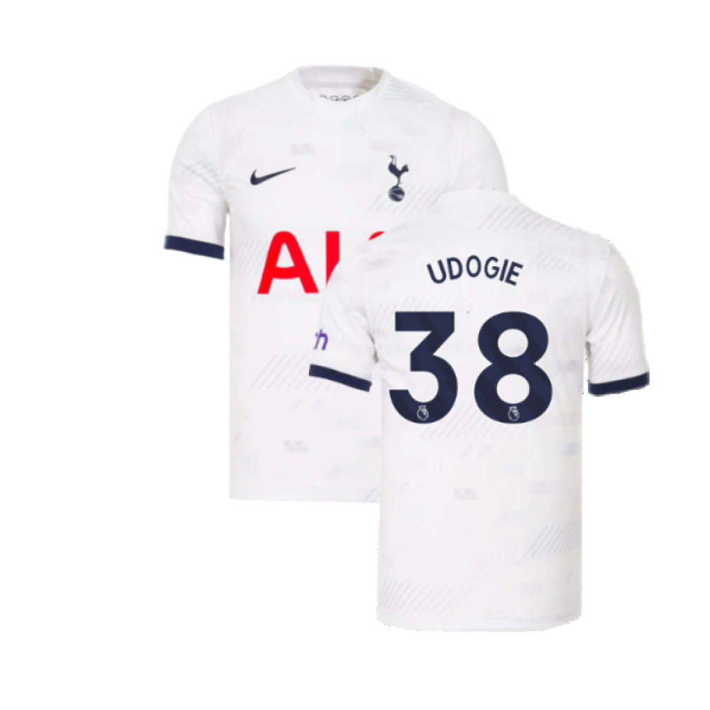 '23-'24 Tottenham Hotspur Home Shirt (Udogie 38) Polyester Made By: Nike Men's White Extra Small