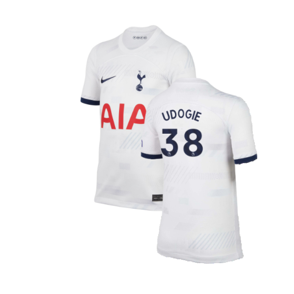 '23-'24 Tottenham Home Shirt (Kids) (Udogie 38) Polyester Made By: Nike Unisex Kids White Medium