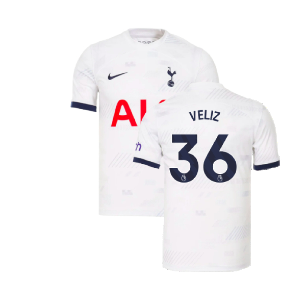 '23-'24 Tottenham Hotspur Home Shirt (Veliz 36) Polyester Made By: Nike Men's White Extra Small