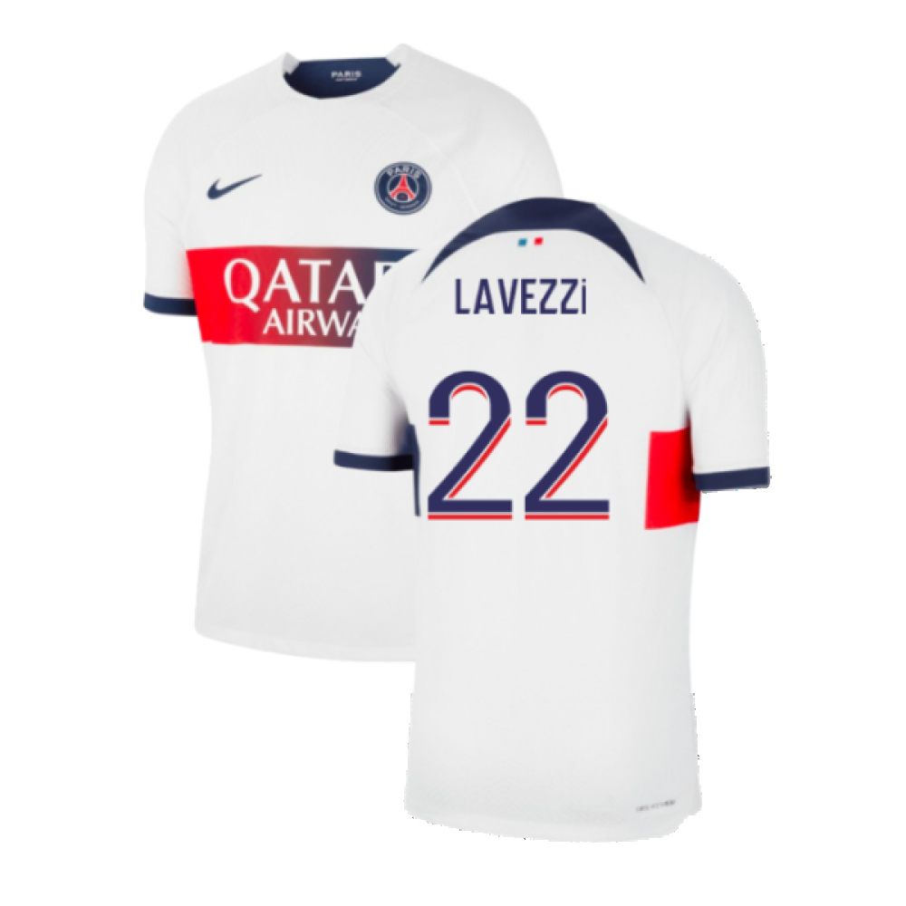 '23-'24 Psg Away Shirt (Lavezzi 22) Polyester Made By: Nike Men's White Medium