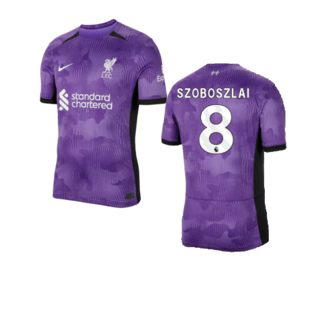 '23-'24 Liverpool Third Shirt (Szoboszlai 8) Polyester Made By: Nike Men's Purple Extra Small
