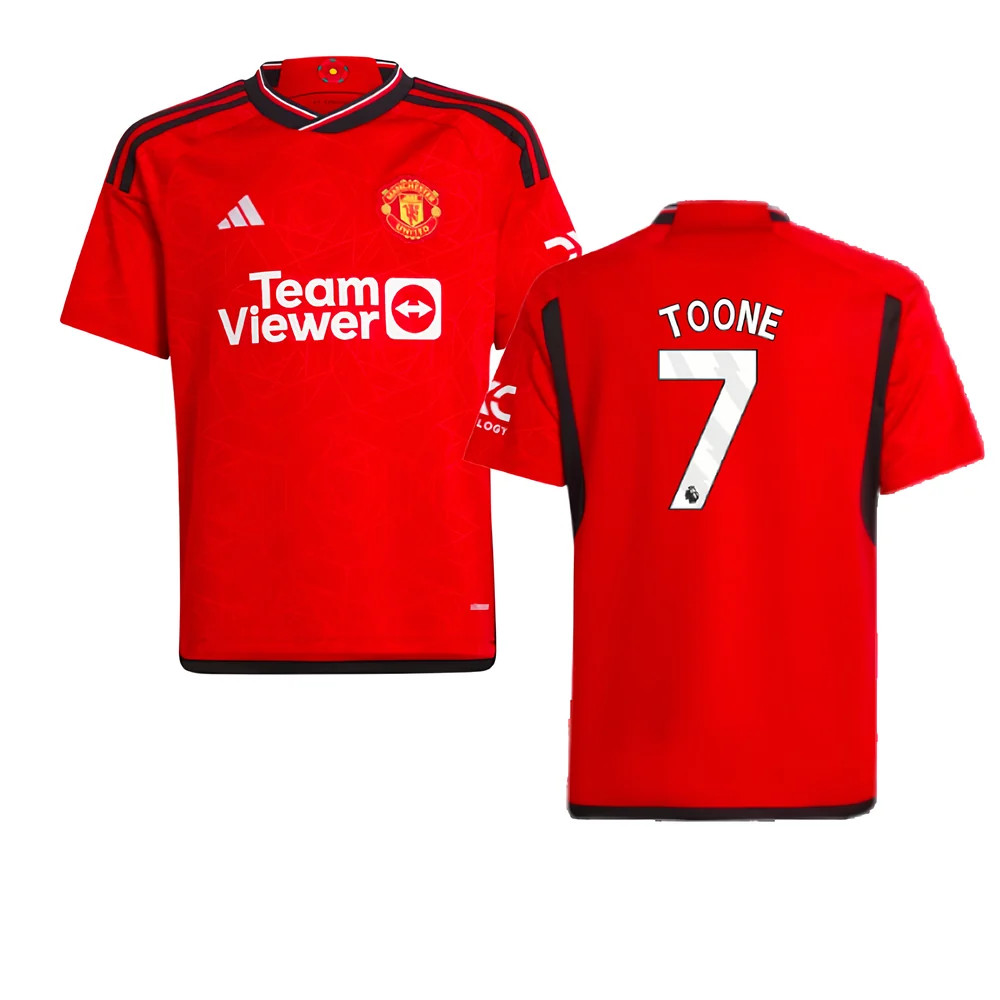 '23-'24 Man Utd Home Shirt (Kids) (Toone 7) Polyester Manchester United Made By: Adidas Unisex Kids Red Size 7-8