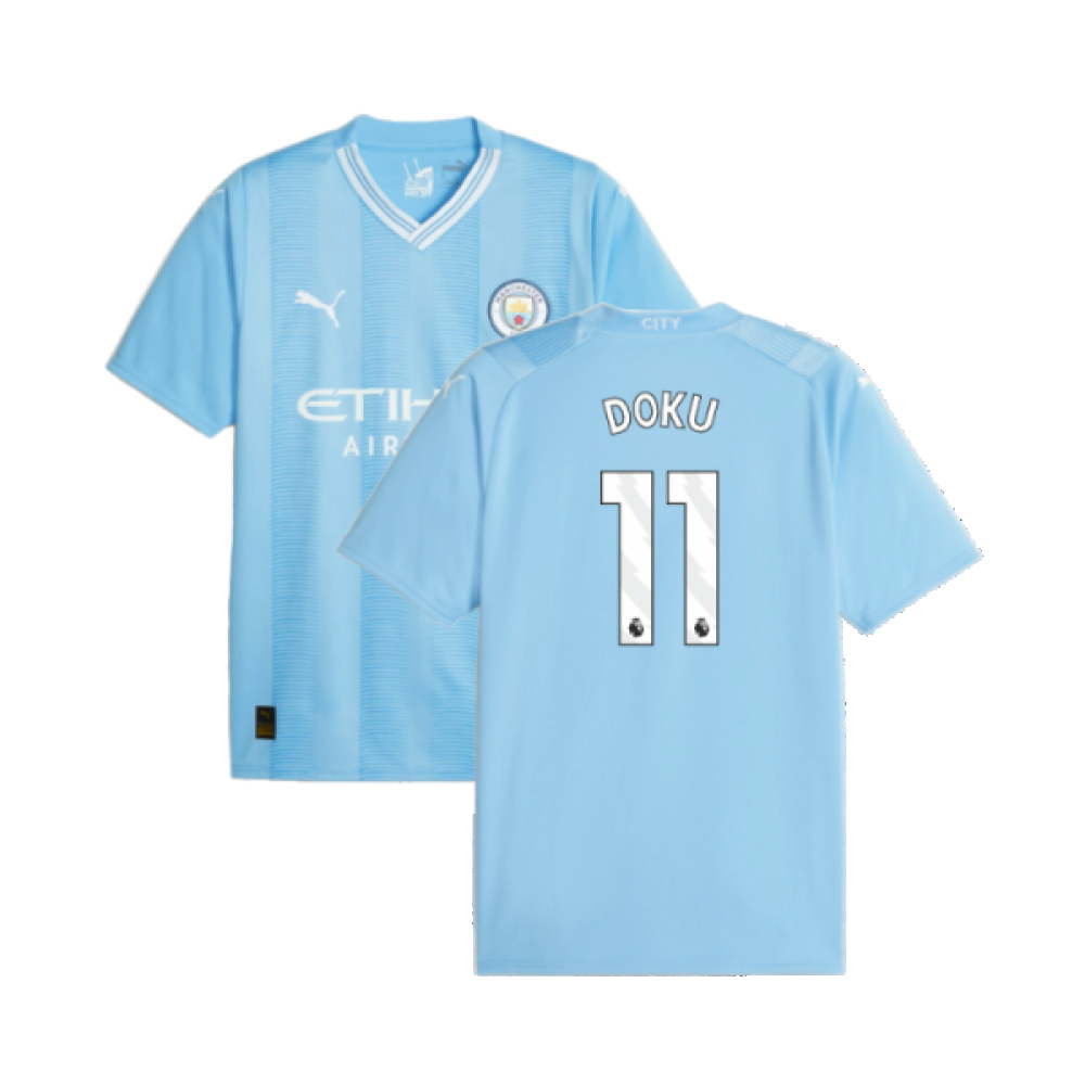 '23-'24 Man City Home Shirt (Doku 11) Polyester Manchester City Made By: Puma Men's Blue Large