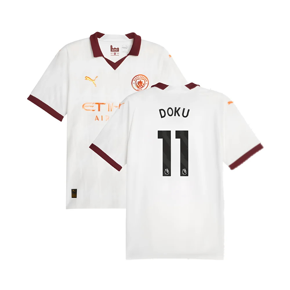 '23-'24 Man City Away Shirt (Doku 11) Polyester Manchester City Made By: Puma Men's White Small
