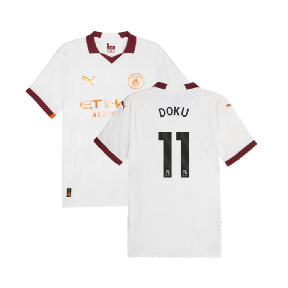 '23-'24 Man City Authentic Away Shirt (Doku 11) Polyester Manchester City Made By: Puma Men's White Medium