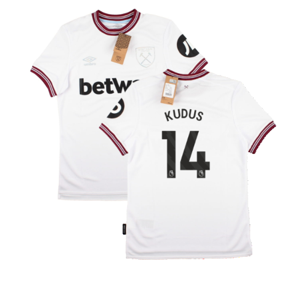 '23-'24 West Ham United Away Shirt (Kudus 14) Polyester Made By: Umbro Men's White 3XL