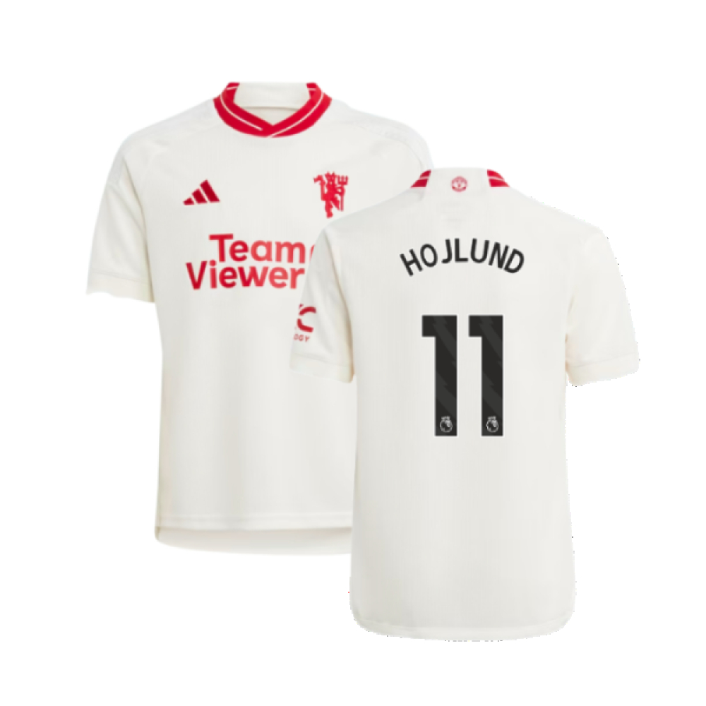 '23-'24 Man Utd Third Shirt (Kids) (Hojlund 11) Polyester Manchester United Made By: Adidas Unisex Kids White Size 7-8