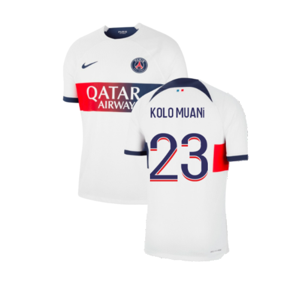 '23-'24 Psg Away Shirt (Kolo Muani 23) Polyester Made By: Nike Men's White Medium