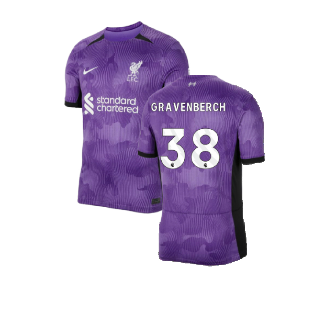 '23-'24 Liverpool Third Shirt (Gravenberch 38) Polyester Made By: Nike Men's Purple Extra Small