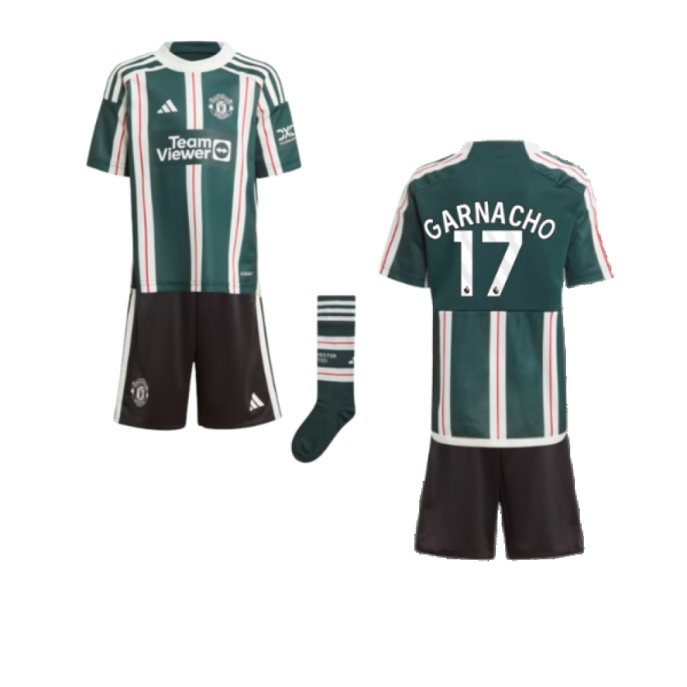 '23-'24 Man Utd Away Mini Kit (Garnacho 17) Toddler's Polyester Manchester United Made By: Adidas Unisex Toddler Green 2-3 Toddler