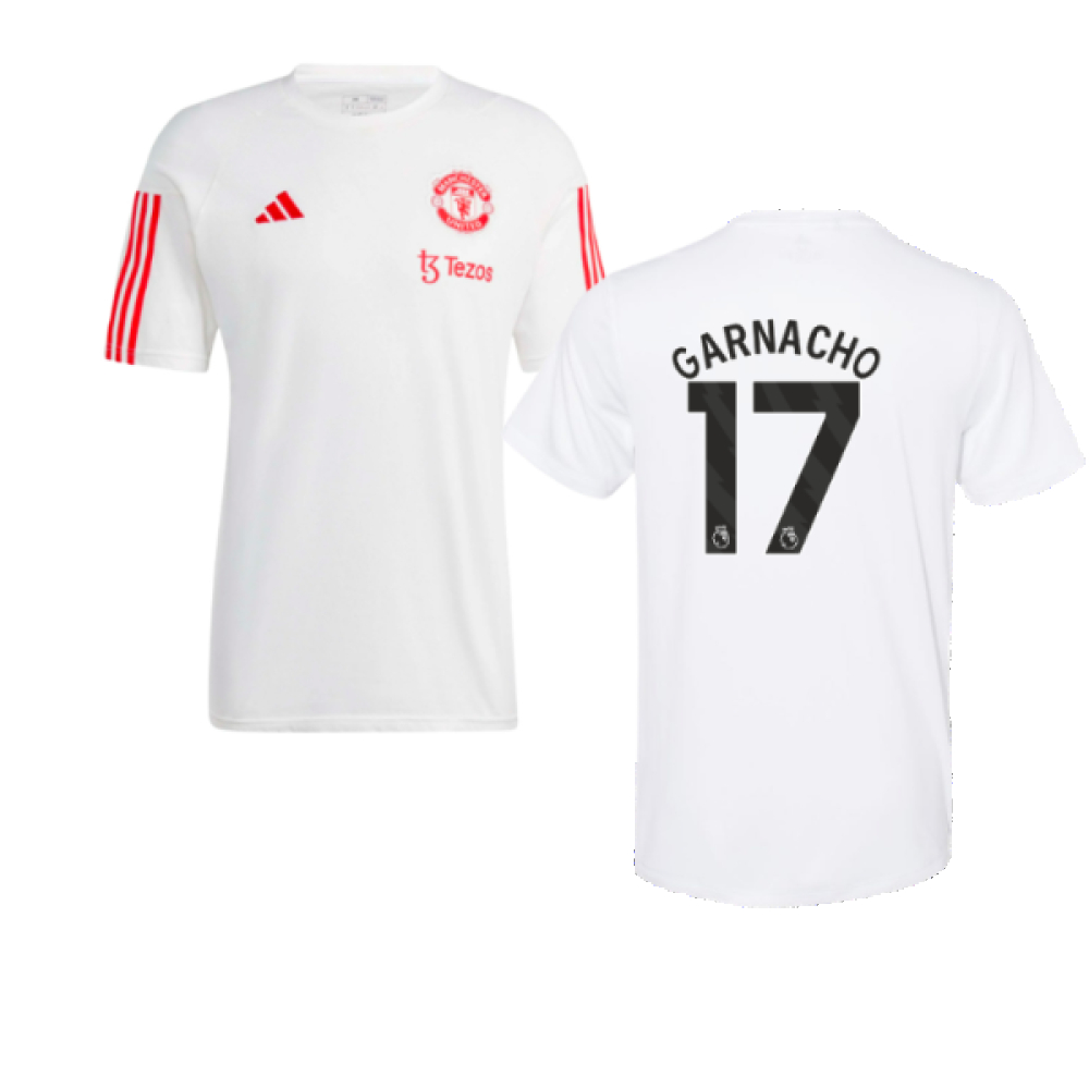 '23-'24 Man Utd Training Tee (White) (Garnacho 17) Polyester Manchester United Made By: Adidas Men's White Small