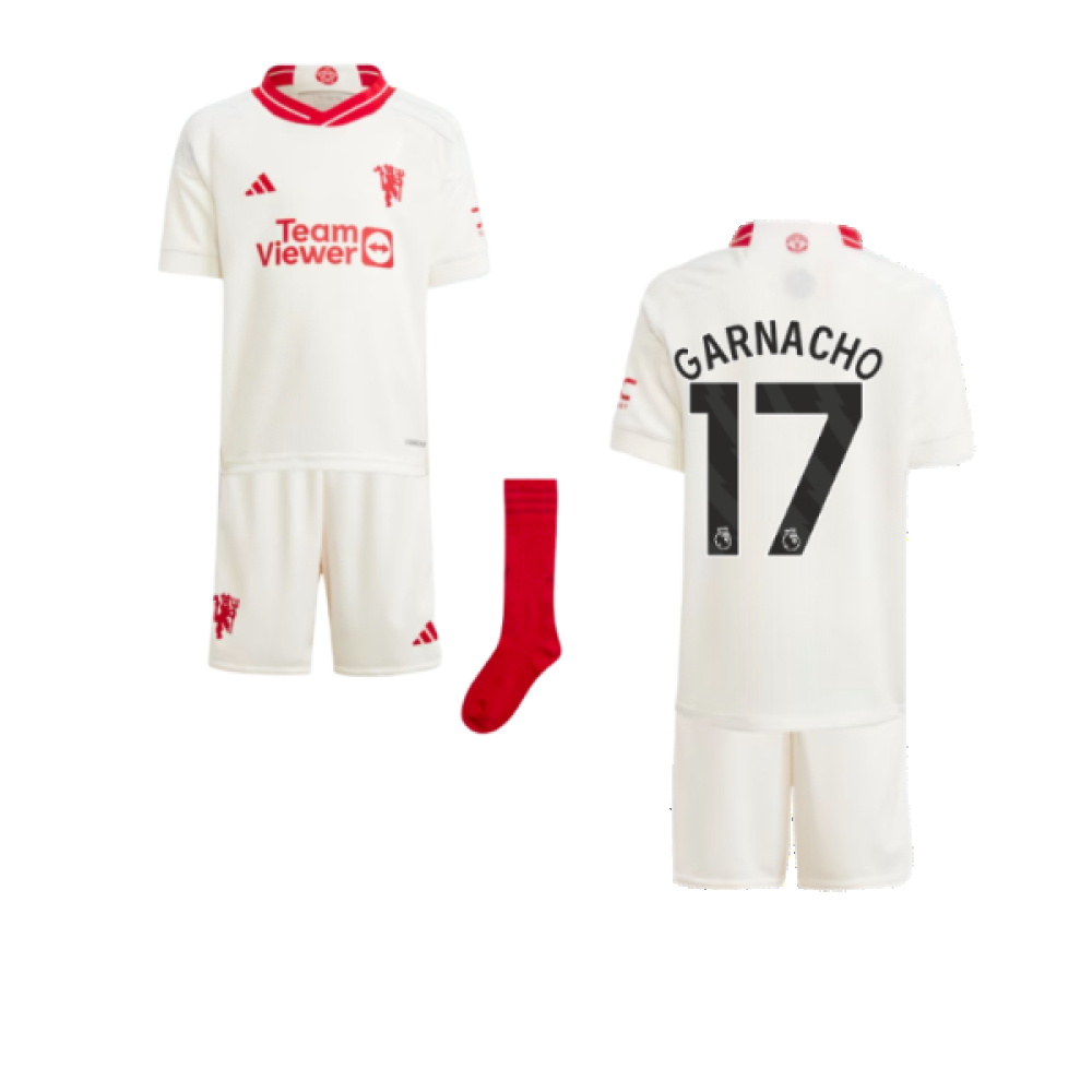 '23-'24 Man Utd Third Mini Kit (Garnacho 17) Toddler's Polyester Manchester United Made By: Adidas Unisex Toddler White 2-3 Toddler