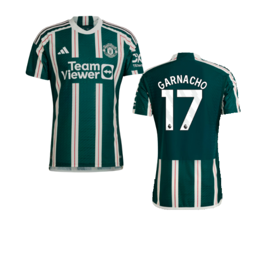 '23-'24 Man Utd Authentic Away Shirt (Garnacho 17) Polyester Manchester United Made By: Adidas Men's Green Extra Small