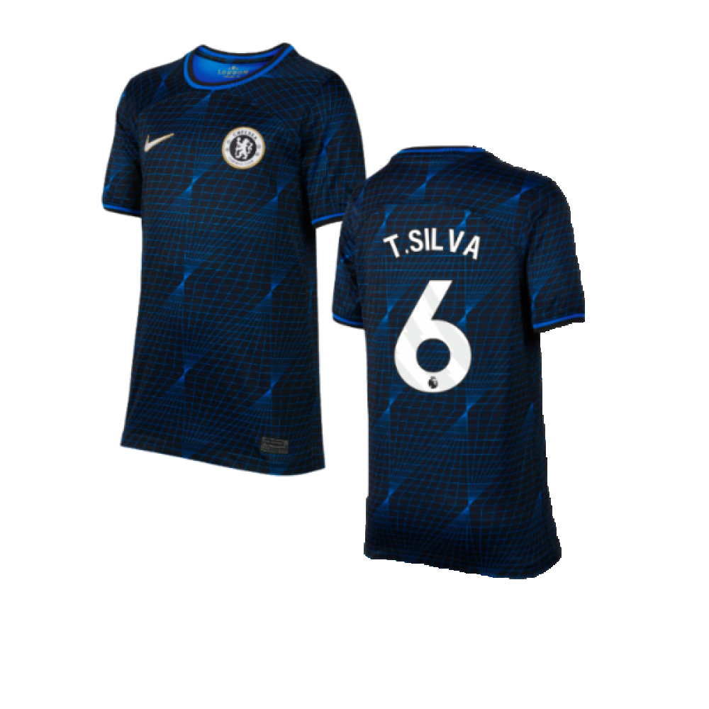 '23-'24 Chelsea Away Shirt (Kids) (T.silva 6) Polyester Thiago Silva Made By: Nike Unisex Kids Navy Extra Small