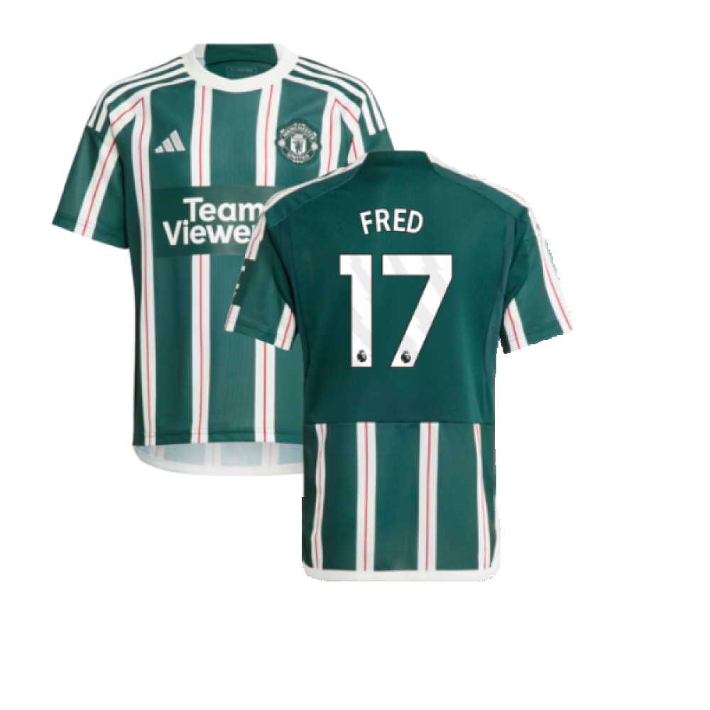 '23-'24 Man Utd Away Shirt (Kids) (Fred 17) Polyester Manchester United Made By: Adidas Unisex Kids Green Size 7-8