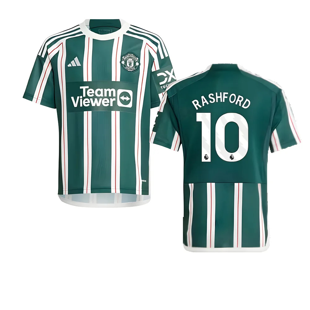 '23-'24 Man Utd Away Shirt (Kids) (Rashford 10) 7-8 Polyester Manchester United Made By: Adidas Unisex Kids Green Size 15-16