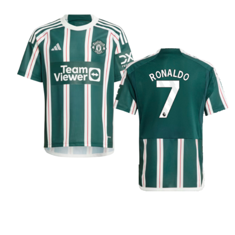 '23-'24 Man Utd Away Shirt (Kids) (Ronaldo 7) 7-8 Polyester Manchester United Made By: Adidas Unisex Kids Green Size 13-14