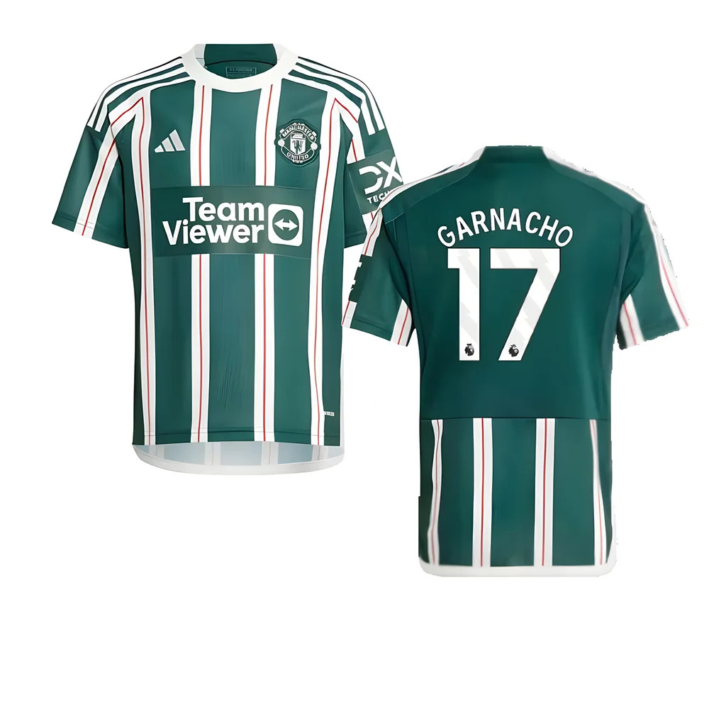 '23-'24 Man Utd Away Shirt (Kids) (Garnacho 17) Polyester Manchester United Made By: Adidas Unisex Kids Green Size 7-8