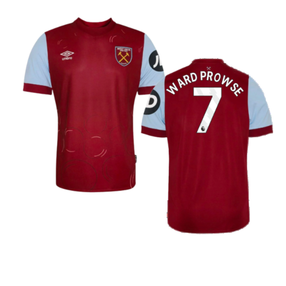'23-'24 West Ham Home Shirt (Kids) (Ward Prowse 7) Polyester James Ward-Prowse Made By: Umbro Unisex Kids Claret Extra Large