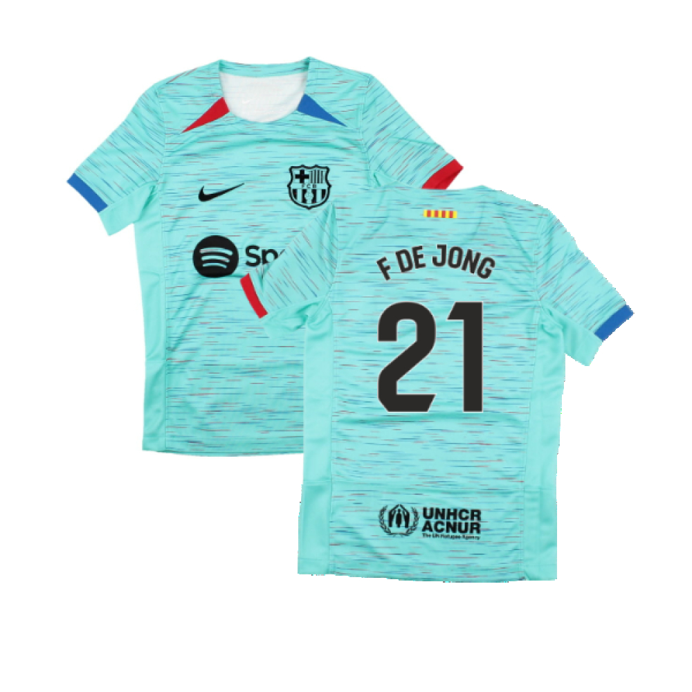 '23-'24 Barcelona Third Shirt (Kids) (F De Jong 21) Polyester Made By: Nike Unisex Kids Blue Small