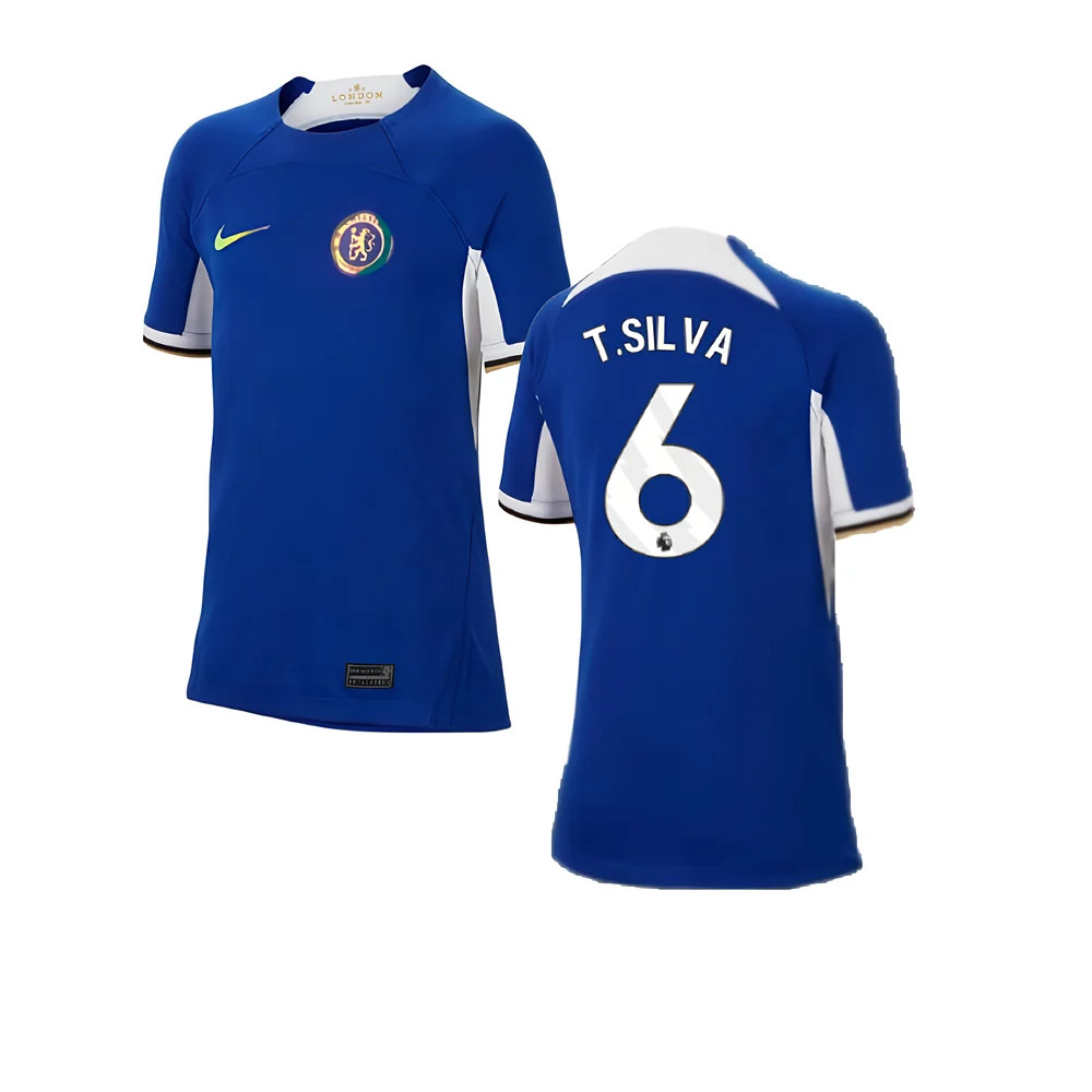 '23-'24 Chelsea Home Shirt (Kids) (T.silva 6) Polyester Thiago Silva Made By: Nike Unisex Kids Blue Small