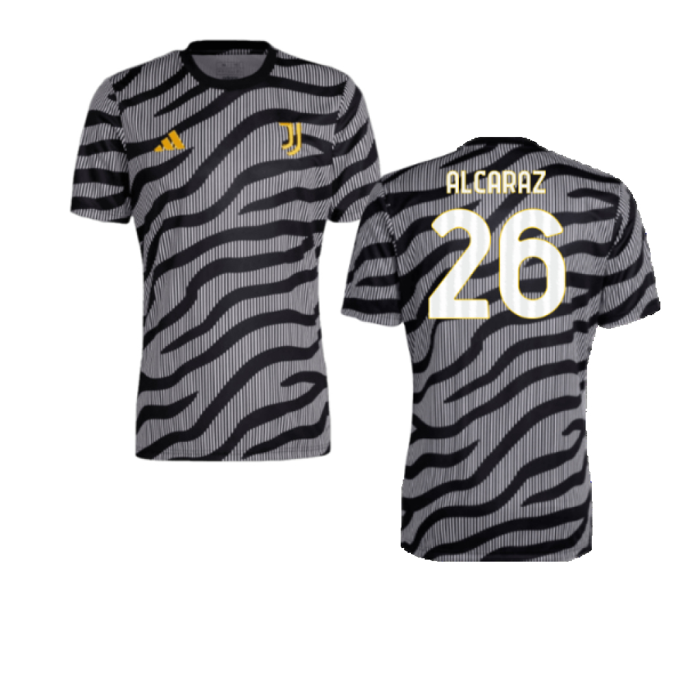 '23-'24 Juventus Pre-Match Shirt (Black) (Alcaraz 26) Polyester Made By: Adidas Men's Black Xxl