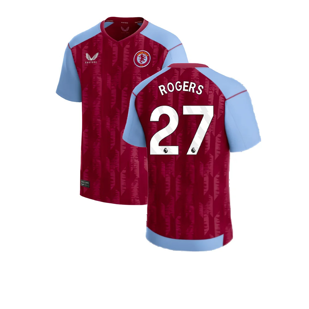 '23-'24 Aston Villa Home Shirt (Kids) (Rogers 27) Polyester Made By: Castore Unisex Kids Claret Extra Large