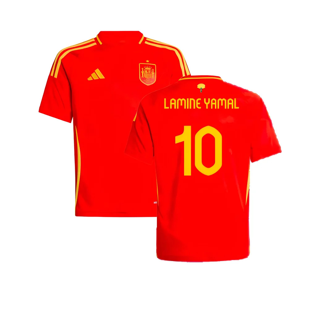 '24-'25 Spain Home Shirt (Kids) (Lamine Yamal 10) 7-8 Polyester Made By: Adidas Unisex Kids Red Size 9-10