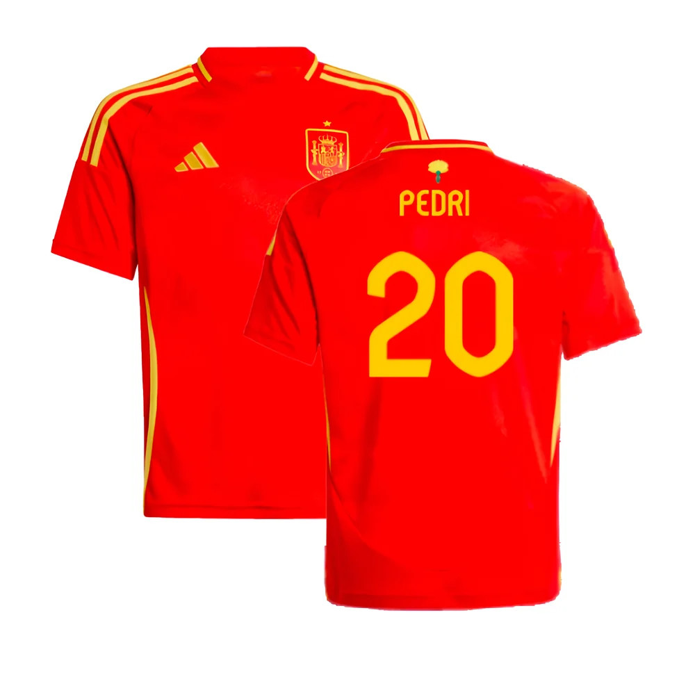 '24-'25 Spain Home Shirt (Kids) (Pedri 20) 7-8 Polyester Made By: Adidas Unisex Kids Red Size 13-14