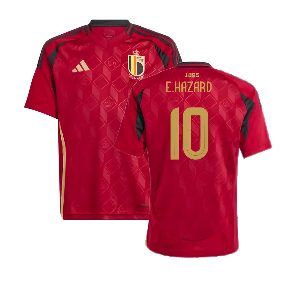 '24-'25 Belgium Home Shirt (Kids) (E.hazard 10) Polyester Made By: Adidas Unisex Kids Red Size 7-8